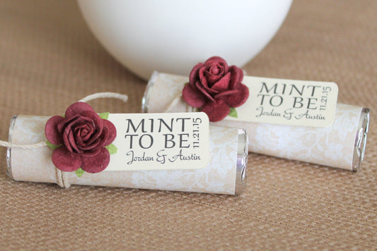 Mint to be favor - ivory lace with burgundy roses